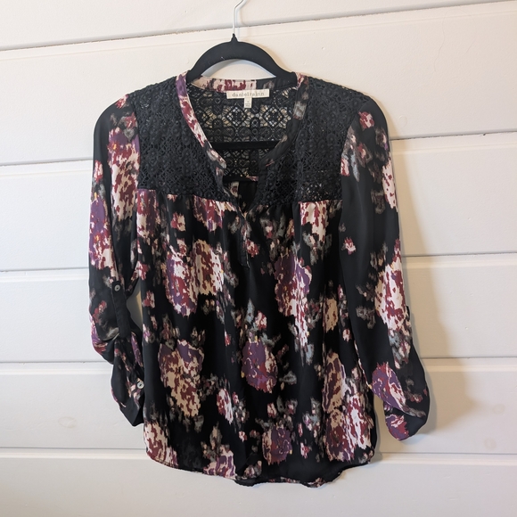 Daniel Rainn Floral Black and Purple Women's Blouse - Picture 1 of 4
